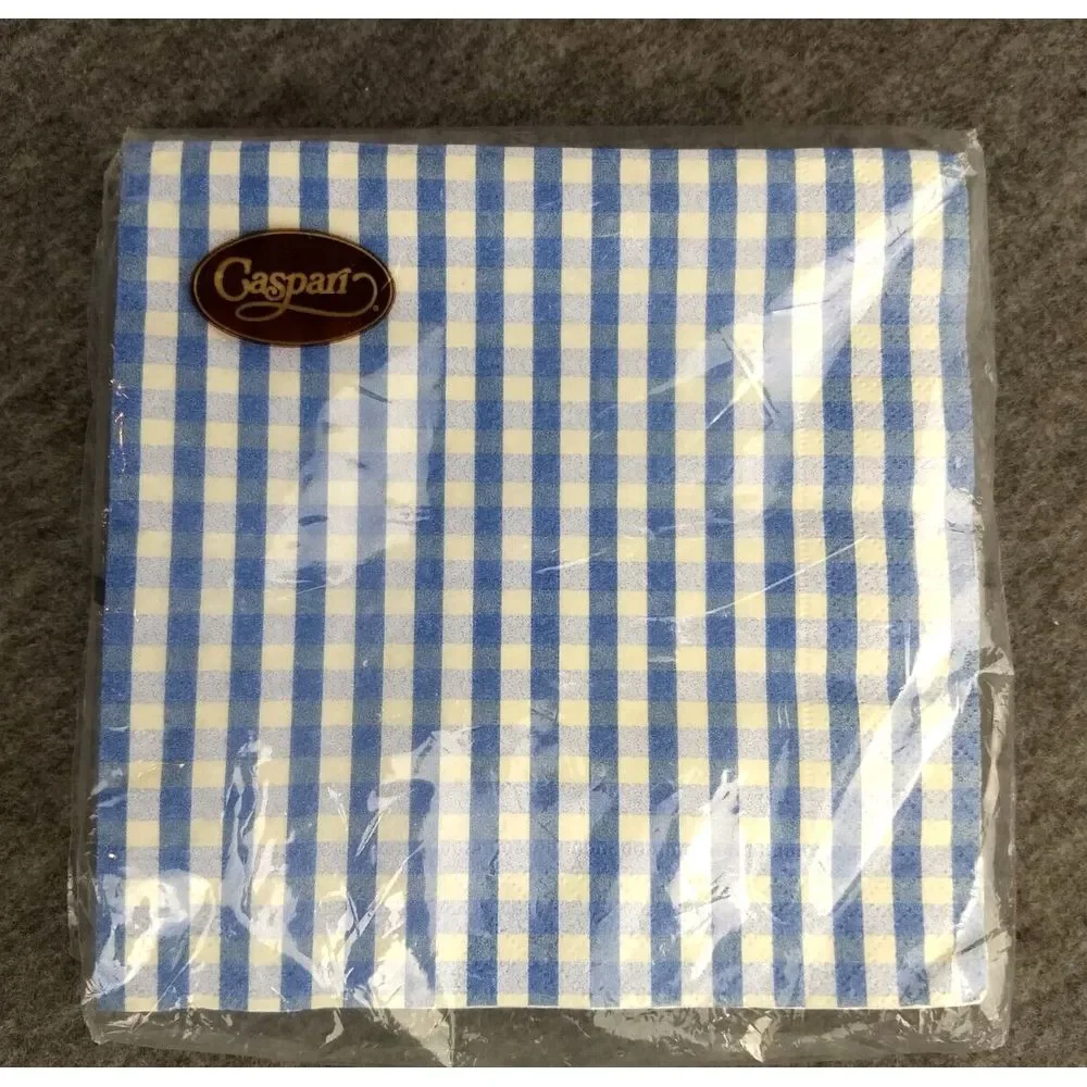 Caspari Plaid‎ Lavender & Solid Blue 2 Pks 20 Triple-Ply Napkins Jill Rose NEW